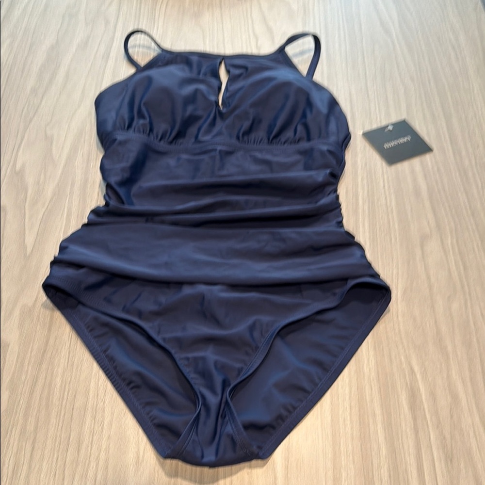 NWT Ellen Tracy Navy Blue One-Piece Swimsuit